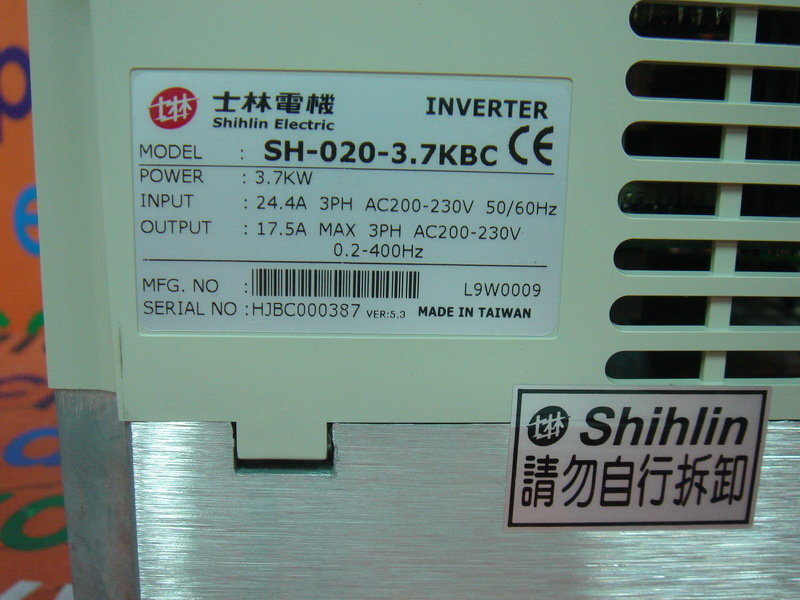 SHIHLIN COMPACT SIZE INVERTER SH-020-3.7KBC - PLC DCS SERVO Control ...