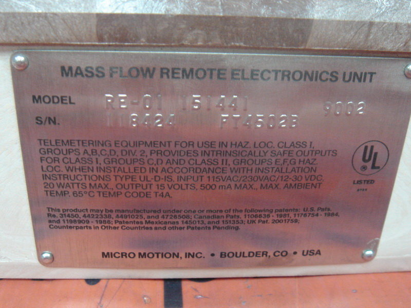 MICRO MOTION MASS FLOW REMOTE ELECTRONICS UNIT RE-01 151441 W/MMB-DMS ...