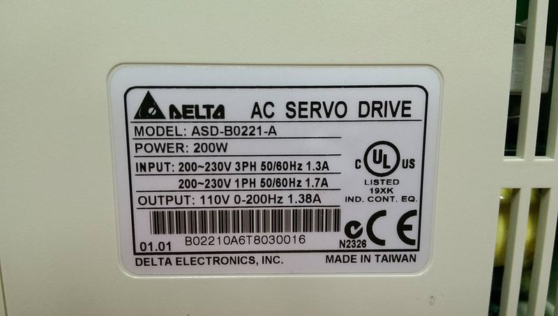 Delta Asd DELTA ASD-B0221-A AC SERVO MOTOR 200W - 裕益科技自動化設備可程式編碼器PLC分散式控制系統DCS