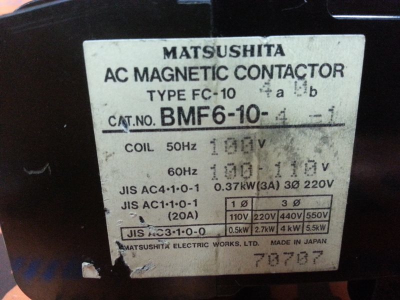 MATSUSHITA FC-10 AC MAGNETIC CONTACTOR BMF6-10-4-1 - PLC DCS SERVO Control  MOTOR POWER SUPPLY IPC ROBOT