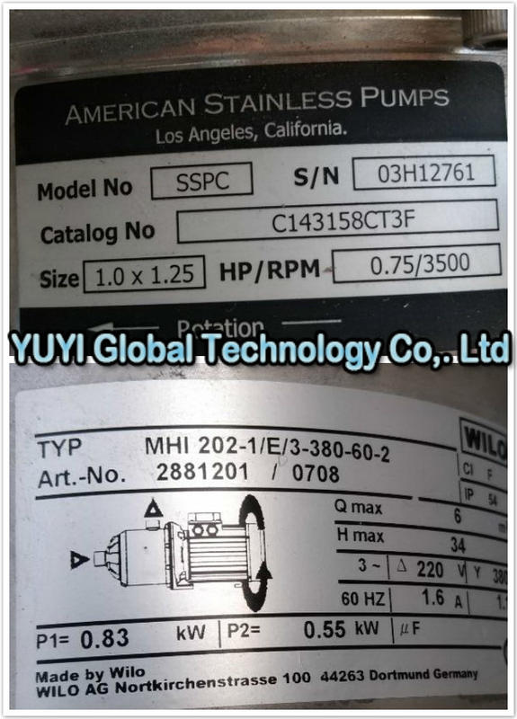 AMERICAN SSPC C143158CT3F MHI 202-1/E/3-380-60-2 PUMP (3)