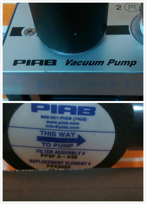 PIAB VACUUM PUMP W/PPSF.5-X35 PUMP FILTER (3)