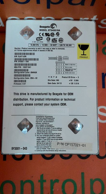 SEAGATE ST340015A IDE 3.5 40GB HDD WD - PLC DCS SERVO Control MOTOR ...