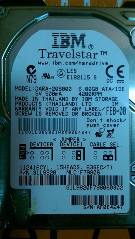 IBM Travelstar HARD DISK DRIVE 6GB 2.5